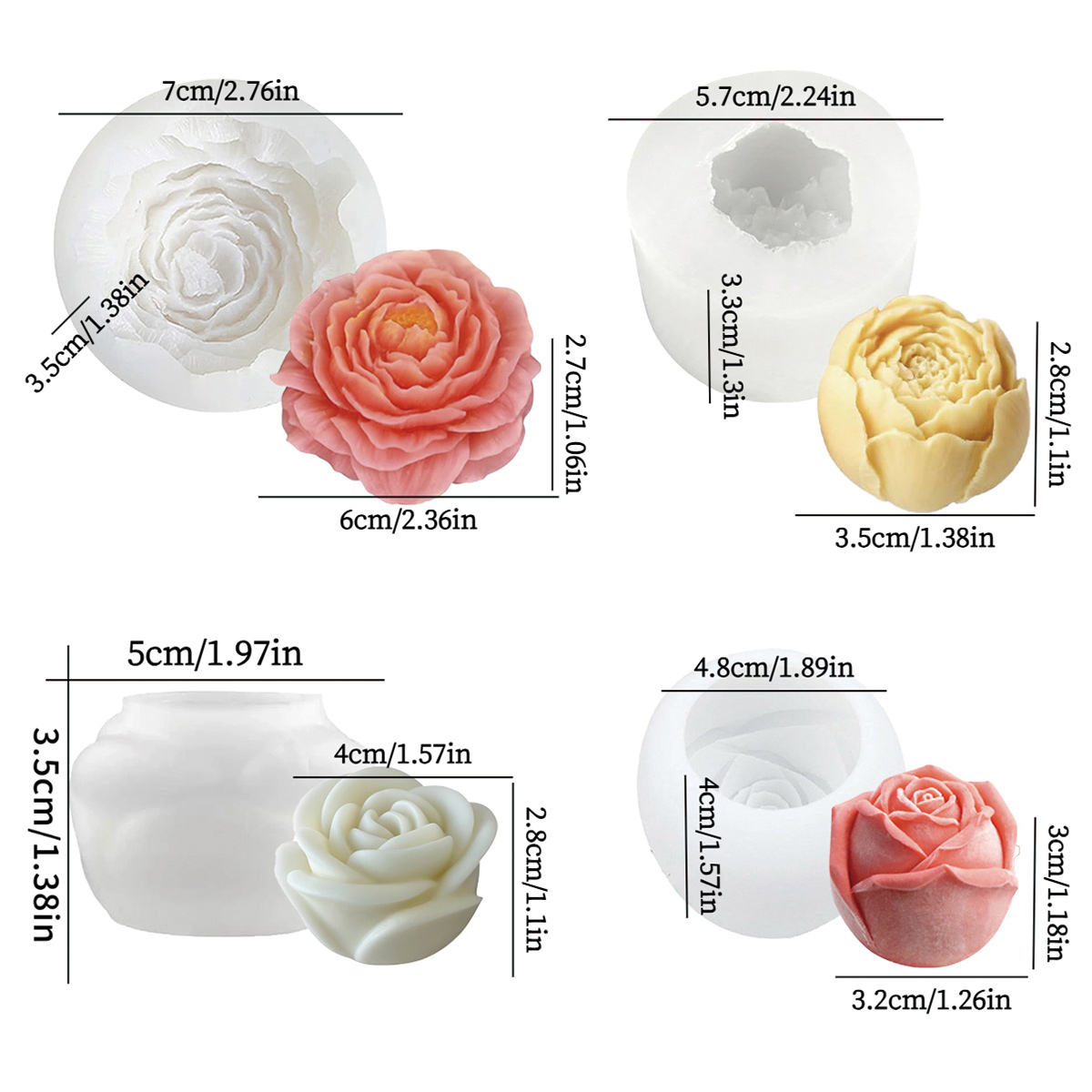 Candle Making Set - Ensemble de moules floraux 4 pièces-pivoine,